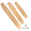 Three bundles of Eurasian 613# hair from vendor-unknown, showing straight blonde hair bundles with soft texture.