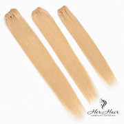Three straight Eurasian 613# hair bundles from vendor-unknown, showing smooth, shiny hair with a natural straight style.