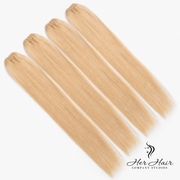 Four bundles of straight Eurasian 613# hair from the Vendor-Unknown standard bundle deal, shown with smooth, light blonde strands.