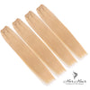 Four bundles of Eurasian 613# hair in a standard bundle deal, shown neatly aligned with natural texture and color.