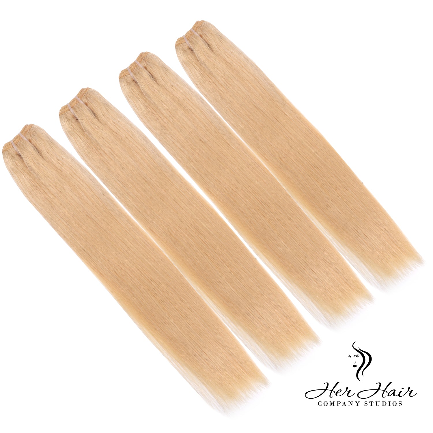 Four bundles of Eurasian 613# hair in a standard bundle deal, shown neatly aligned with natural texture and color.