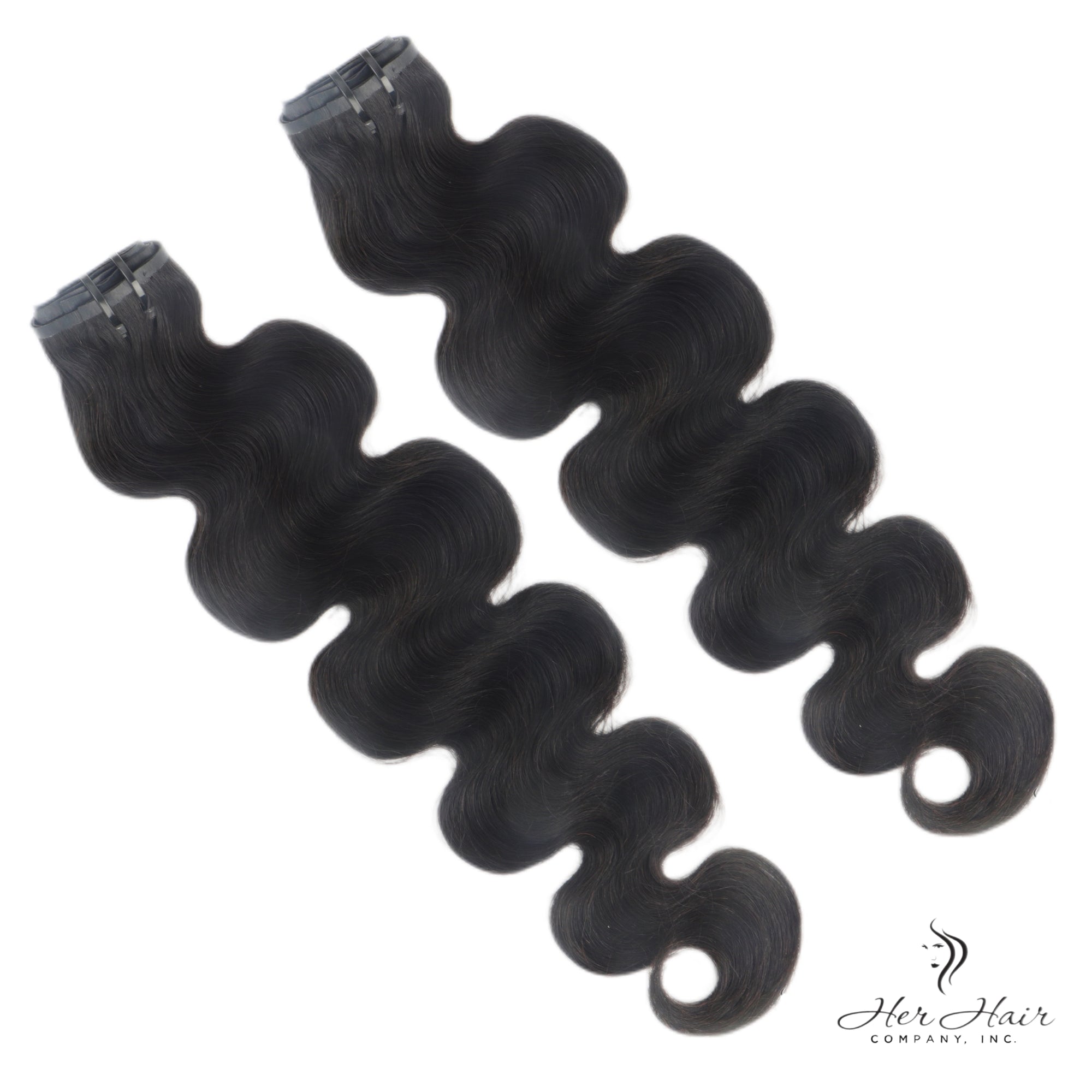 Standard bundle of Brazilian clip-in hair extensions, showing long, thick, natural-looking hair clips for easy attachment.