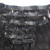 Brazilian clip-in hair extensions, standard bundle, with natural dark brown straight hair and seamless clip attachments.