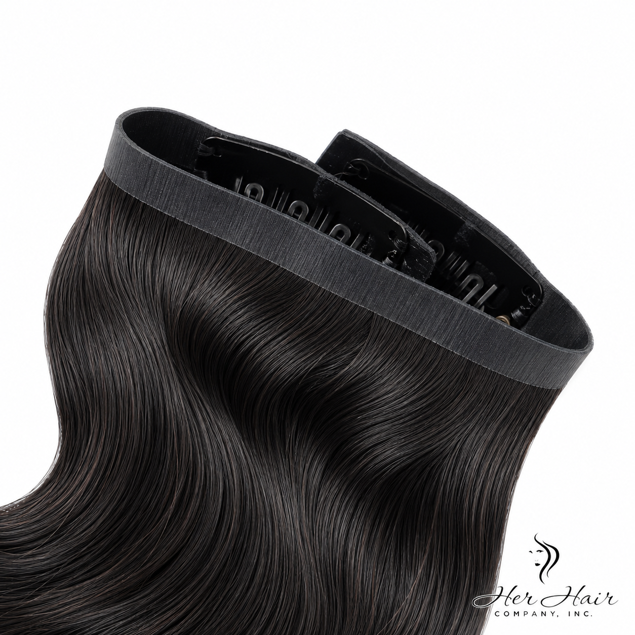 Brazilian clip-in hair extensions in a standard bundle with 16-inch body wave texture, natural black color.