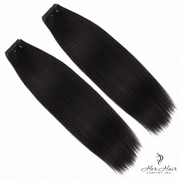 Brazilian clip-in hair extensions in a standard bundle with 16-inch body wave, natural Brazilian hair for easy styling.