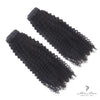 Brazilian clip-in hair extensions standard bundle with natural black hair, showing the full length and clip attachments.