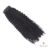 Standard bundle of Brazilian clip-in hair extensions with natural dark brown color and seamless attachment clips.