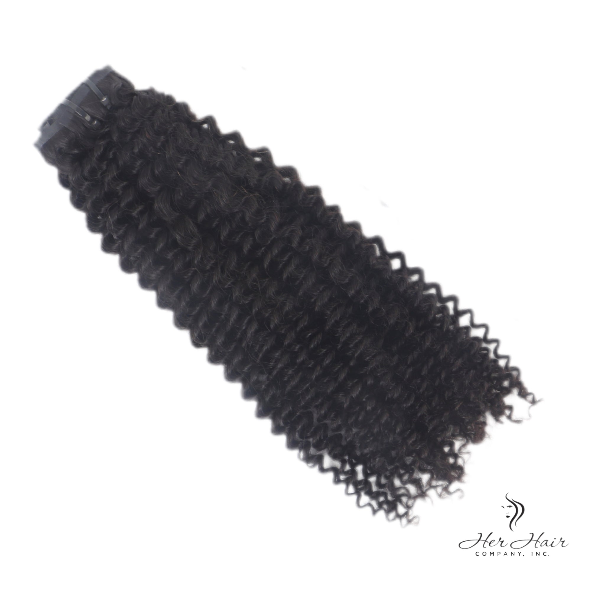 Standard bundle of Brazilian clip-in hair extensions with natural dark brown color and seamless attachment clips.
