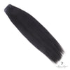 Brazilian clip-in hair extensions in a standard bundle, showing dark brown, straight, and shiny hair strands ready for styling.