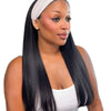 Standard bundle of Brazilian clip-in hair extensions, showing dark brown, straight hair strands clipped onto a hair mannequin head.