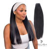 Brazilian Clip Ins standard bundle showing six wefts of natural straight Brazilian hair with clips attached for easy attachment.