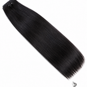 Brazilian clip-in hair extensions in a standard bundle with 16-inch body wave texture, natural and easy to wear.