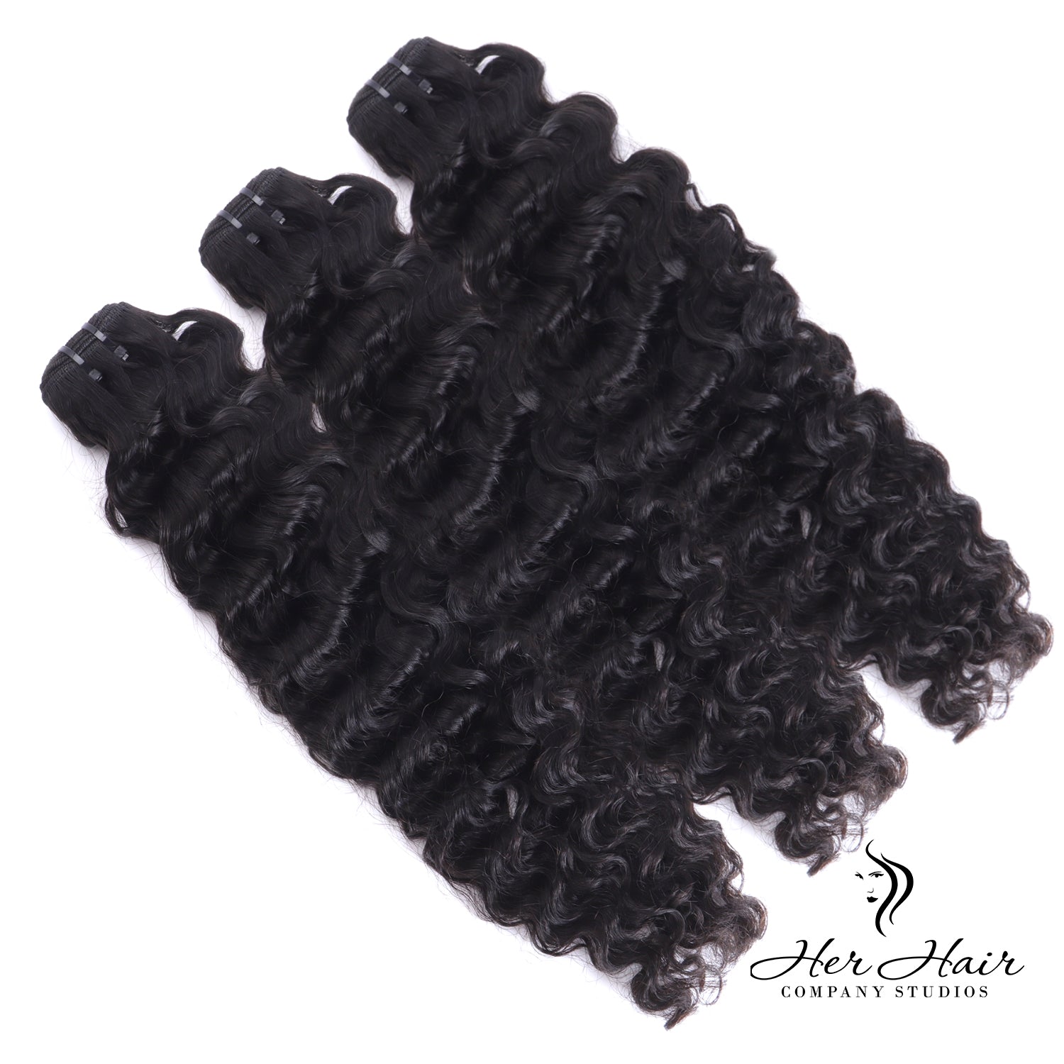 Three bundles of Burmese raw wavy hair in a standard bundle deal, showcasing natural dark brown, wavy hair extensions.