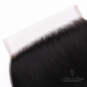 Brazilian straight 5x5 HD lace closure, standard frontal, natural hair texture, with lace detail visible on a hair closure piece.
