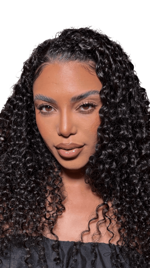 Deep curly crochet hair bundle by Her Hair Company featuring natural virgin deep curly crochet hair strands.
