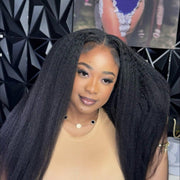 Brazilian kinky straight hair bundle from Her Hair Company, showing natural virgin kinky straight hair texture and length details