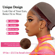 Her Hair Company wig grip cap shown, designed to securely hold wigs in place with breathable, stretchy material.