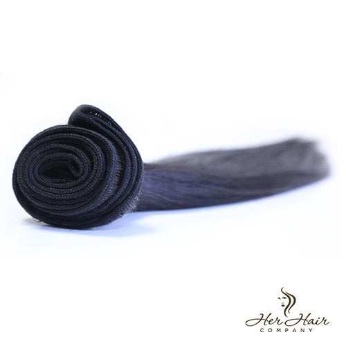 Brazilian straight hair bundle from Her Hair Company, showcasing smooth, shiny, natural-looking straight hair extension.