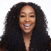 Brazilian deep curly hair bundles from Her Hair Company, three standard 12-inch bundles with natural deep curl pattern.