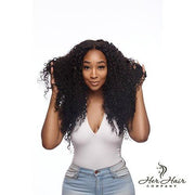 Brazilian deep curly hair bundles from Her Hair Company, three natural Burmese raw hair bundles with a deep curly texture.