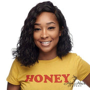 Brazilian Wavy 4x4 HD lace closure from Her Hair Company, showcasing natural wave pattern and detailed lace front for seamless styling.